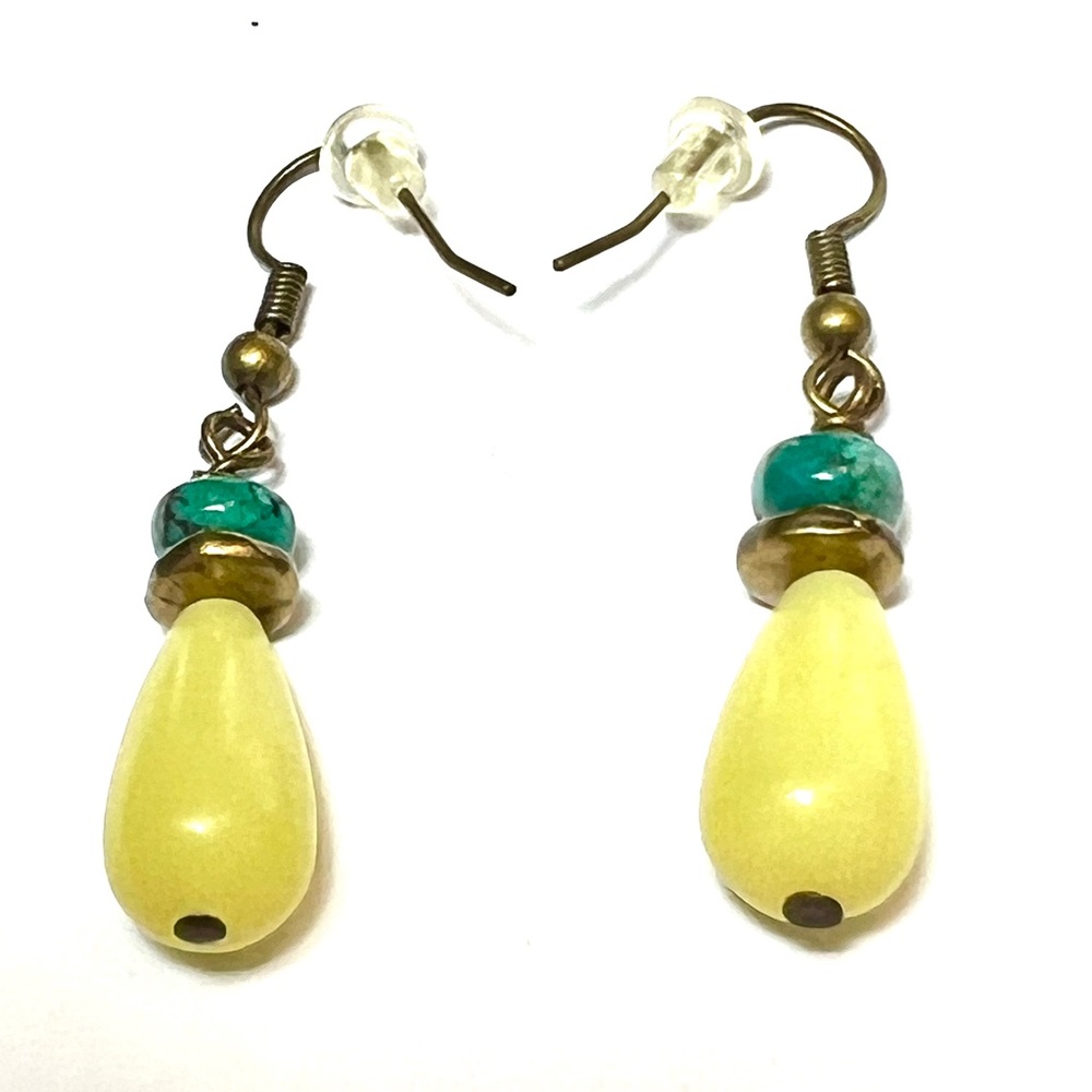 Colorful beaded, copper colored metal pierced earrings